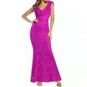 Deep V Neck Lace Sexy Backless Elegant Hollow Out Maxi Long Party Dress